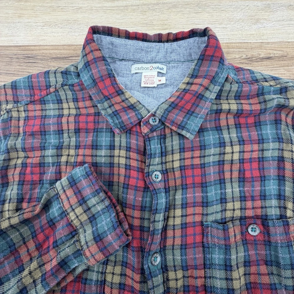 Carbon 2 Cobalt Shirt Mens Size M Cotton Long Sleeve Red Plaid - Picture 1 of 7